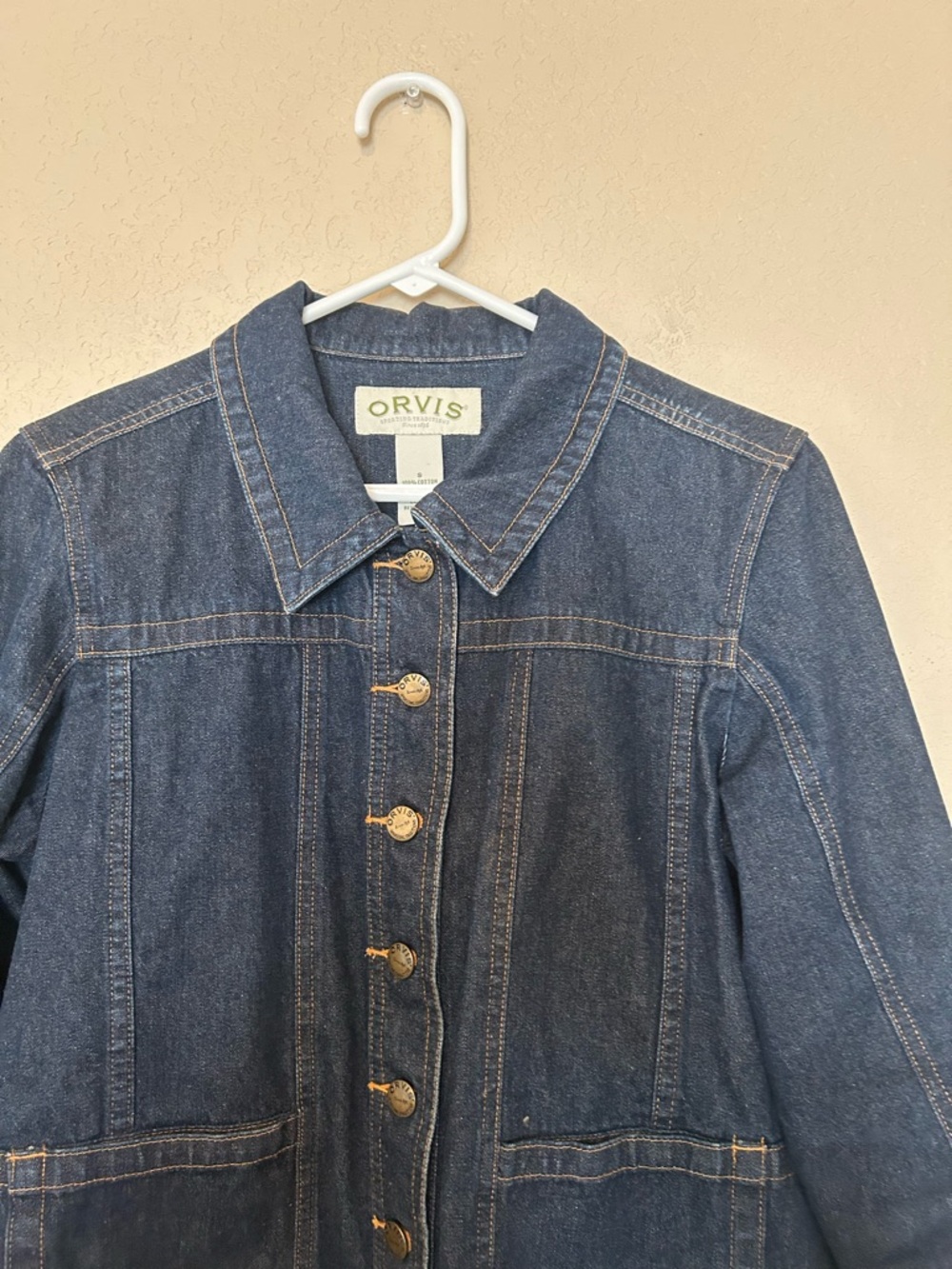 Orvis Dark Wash Denim Jacket Button Front Tailored Classic Jean Jacket Small - Picture 4 of 8